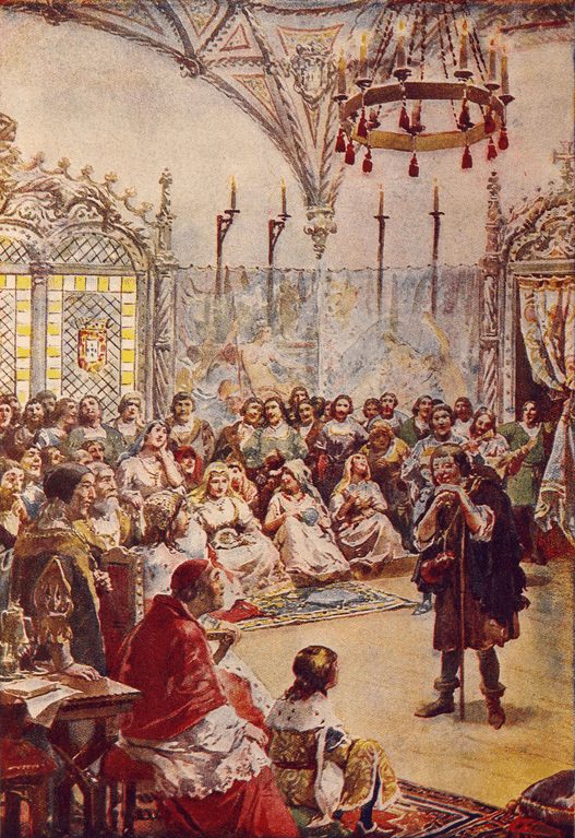 Gil Vicente performs one of his plays before the Court of King Manuel I