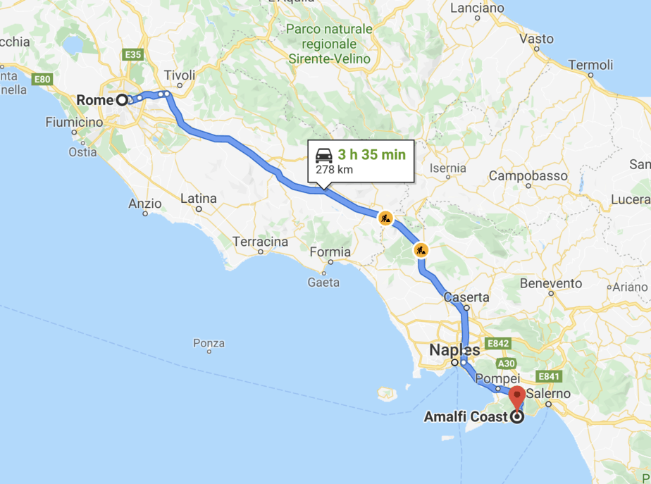 amalfi coast to rome travel
