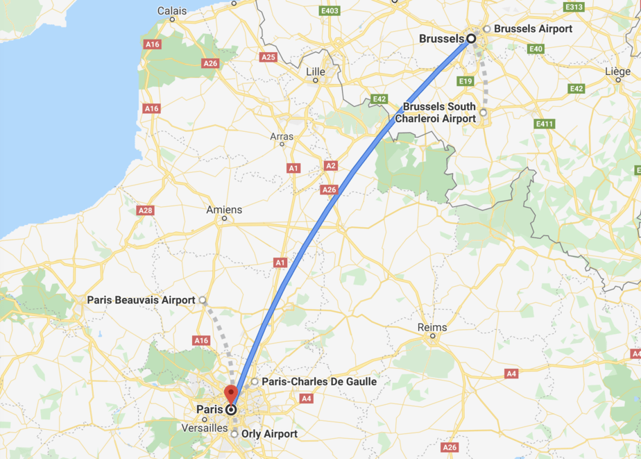 travelling from brussels to paris via train