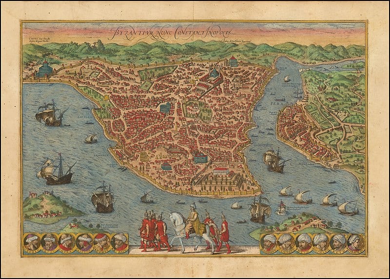 1572 bird's eye view map of Constantinople