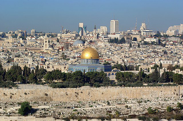 Jerusalem, Dome of the Rock, Church of the Holy Sepulcher in the background.