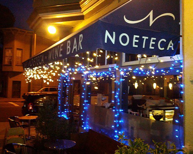 A picture of Night shot of exterior of restaurant Noeteca, Dolores St., San Francisco, CA