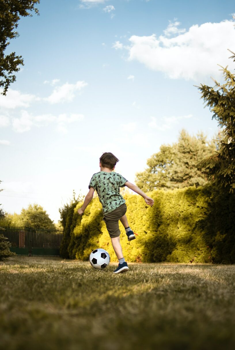 A boy playing soccer