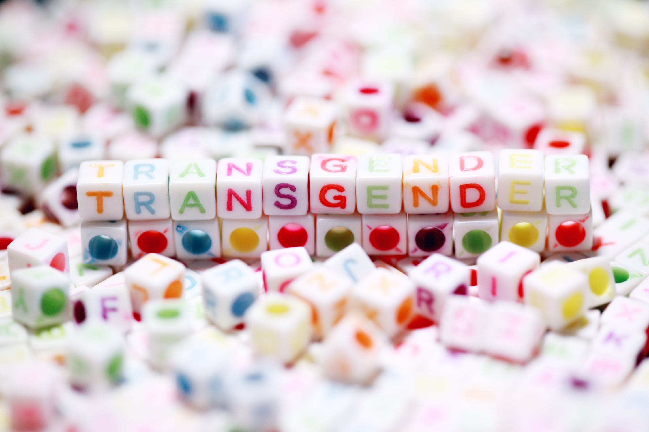 A picture of cubes spelling the word transgender