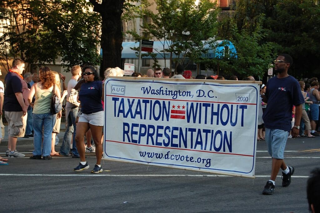 The motto of the Washingtonians (They have to pay taxes but they don't have a representative in the Congress for DC)