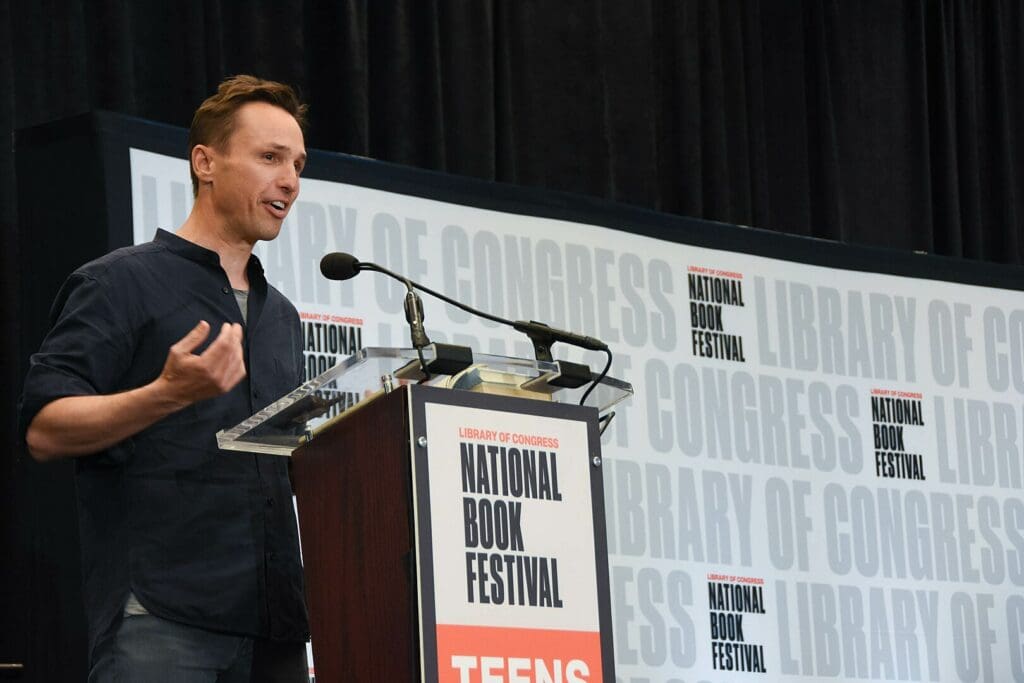 Markus Zusak gives a presentation on the Teens Stage of the National Book Festival