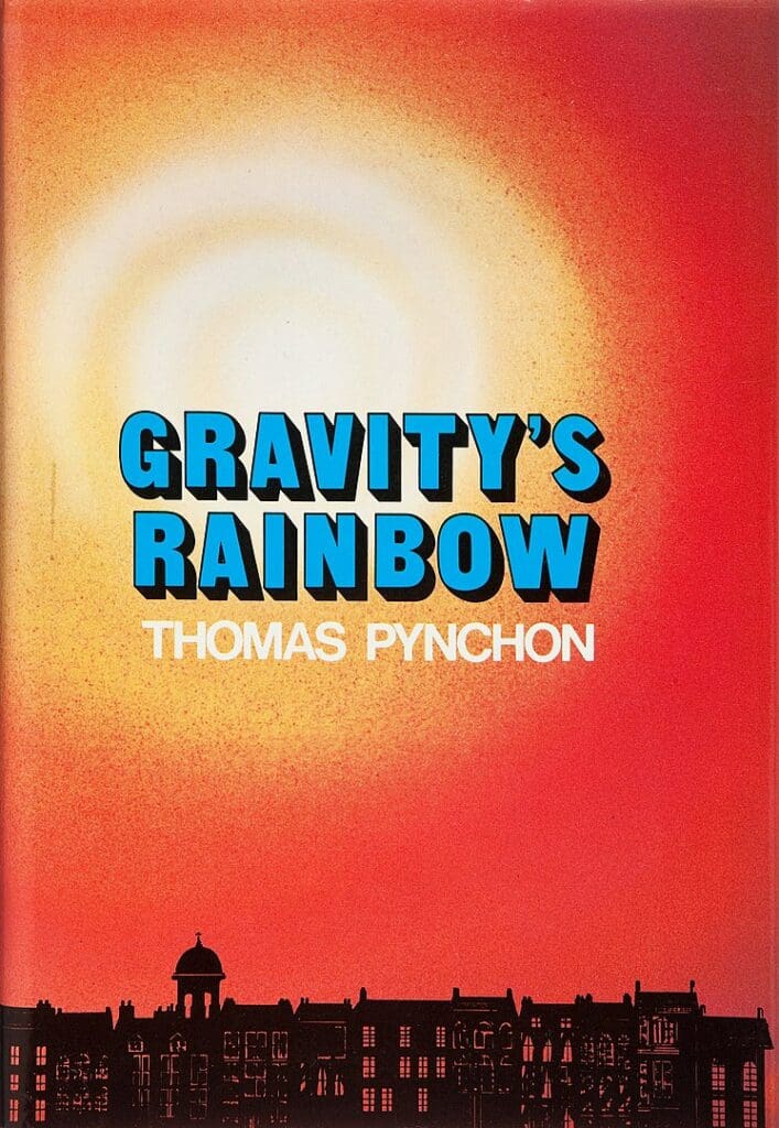 Cover design from the first-edition dust jacket of the 1973 novel Gravity's Rainbow by the American author Thomas Pynchon. 
