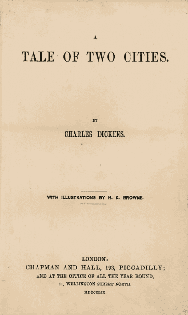 original title page of A Tale of Two Cities by Charles Dickens