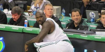 Shaquille O'Neal about to his first game as a member of the Boston Celtics.