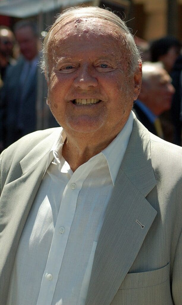 Dick Van Patten attending a ceremony for Mel Brooks to receive a star on the Hollywood Walk of Fame.