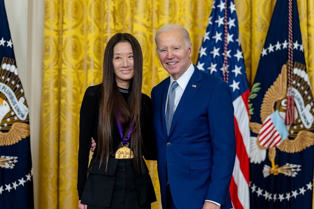 President Joe Biden presents the 2021 National Medal of the Arts to Vera Wang 