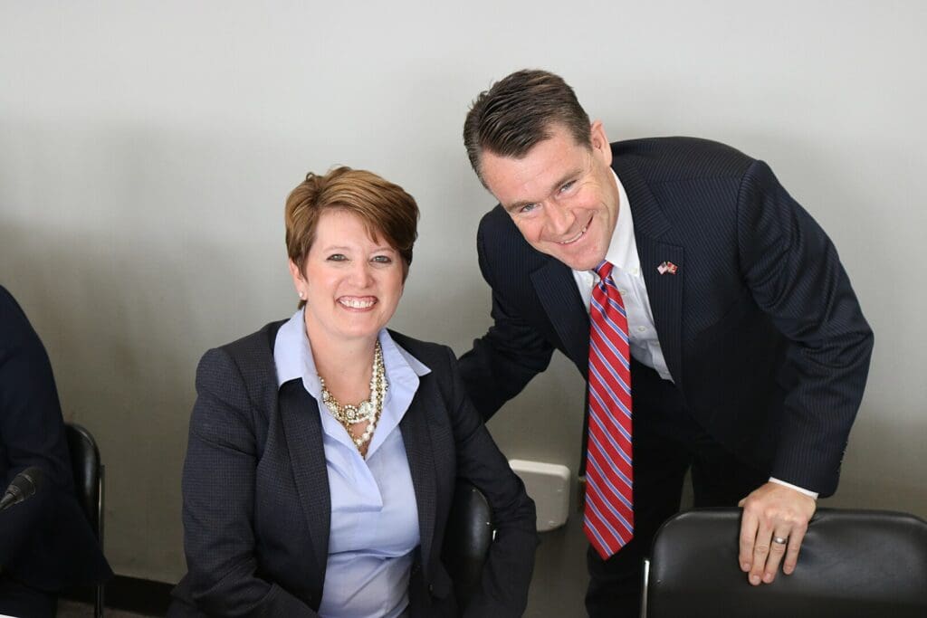 Senator Todd Young with Angie Hicks, Chief Customer Officer of ANGI Homeservices.