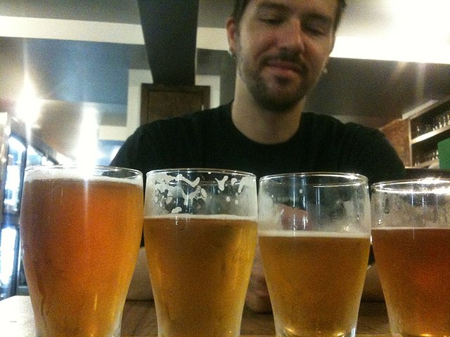 Beer glasses filled up for tasting
