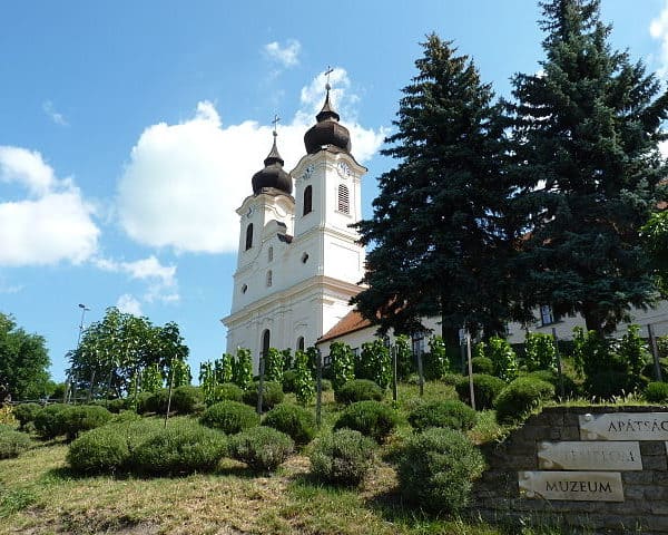 Tihany abbey with lavender and vineyard