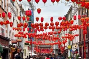Lanterns suspended at Chinatown, London