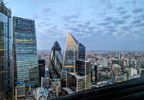 View of London's Financial District from Skygarden, England