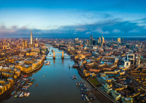 Panoramic aerial skyline view of London
