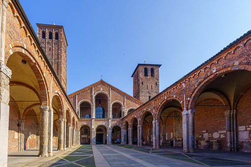 View of the Basilica di Sant Ambrogio, in Milan, Lombardy, Northern Italy